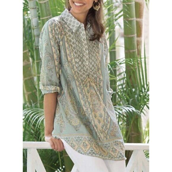 Soft Surroundings Tabitha Pintuck Floral Paisley Tunic Top Prairie Size Medium - Picture 1 of 7